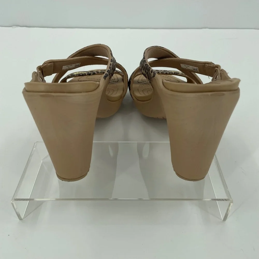 Crocs Womens Cyprus IV Heel Sz. 9 Tan Ltd. Edition EUC Strappy Leopard 16140